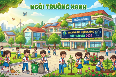 Trường Tiểu học Chu Văn An xã Đức An phát động hưởng ứng Giờ Trái Đất năm 2026 với thông điệp “Sáng tạo xanh – Tương lai xanh”, kêu gọi tắt đèn từ 20h30 đến 21h30, Thứ Bảy, ngày 28/3/2026