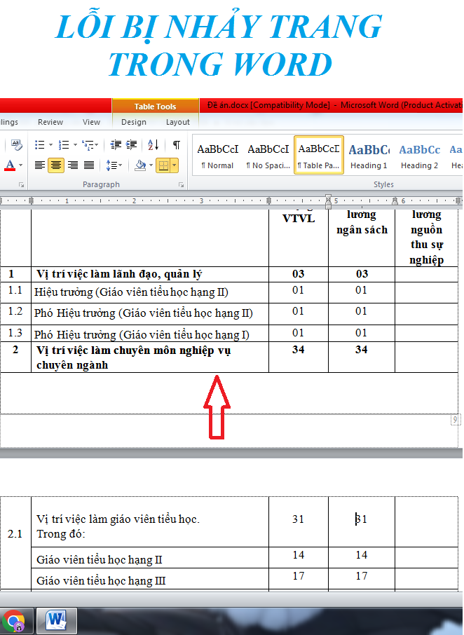 Lỗi bị nhảy trang trong word