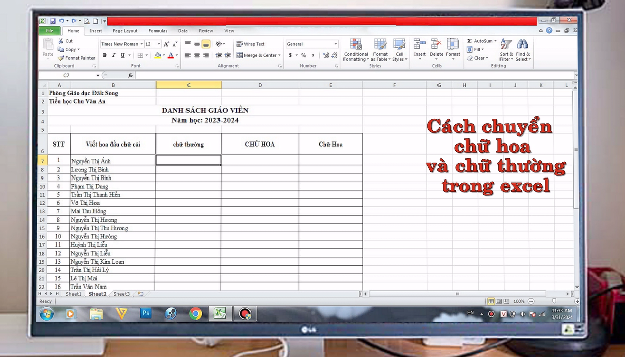 Cách chuyển chữ hoa – chữ thường trong excel