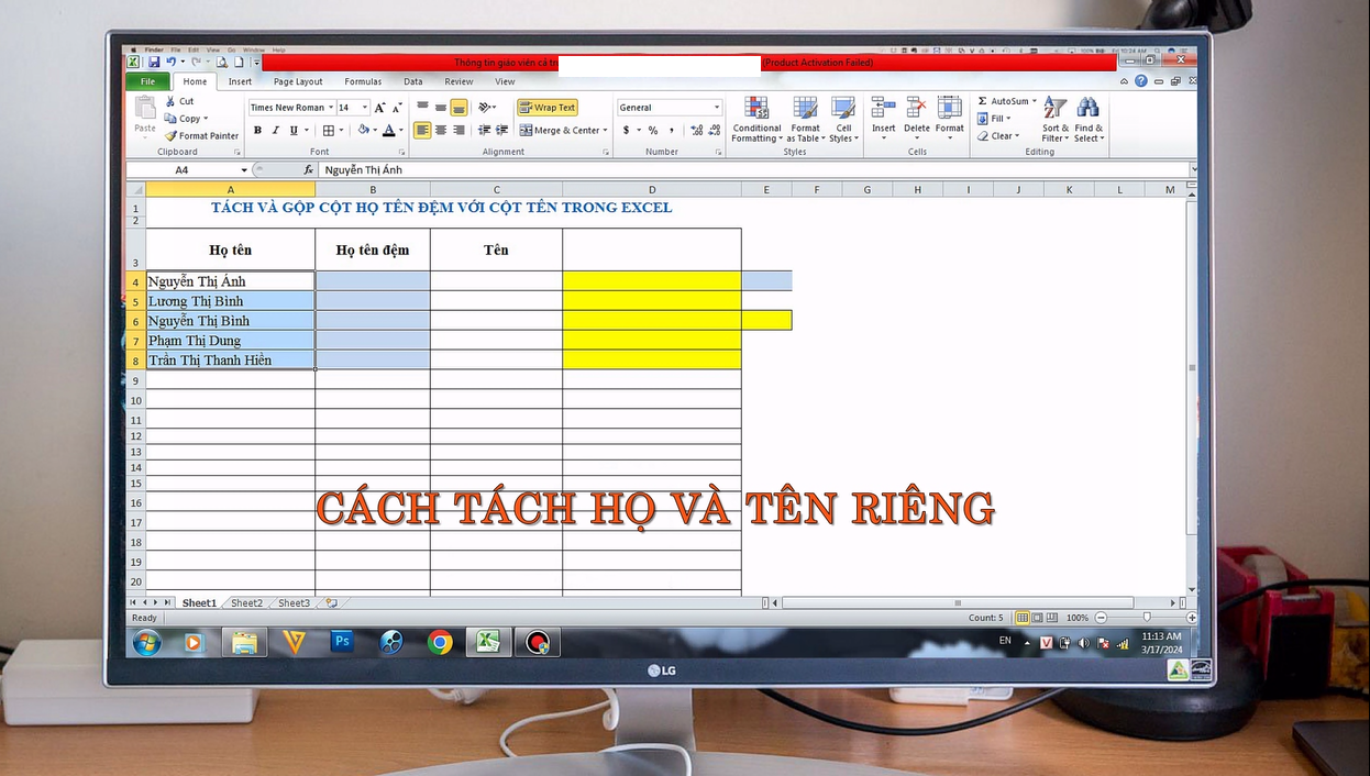 Cách tách – nhập họ tên trong excel từ excel 97-2003 đến excel 2013, 2016,…